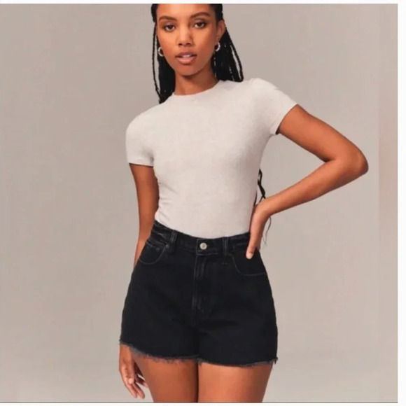 Abercrombie & Fitch‎ The 90s Relaxed Cutoff High Rise Shorts Curve Love Sz 32 14 - Picture 2 of 10